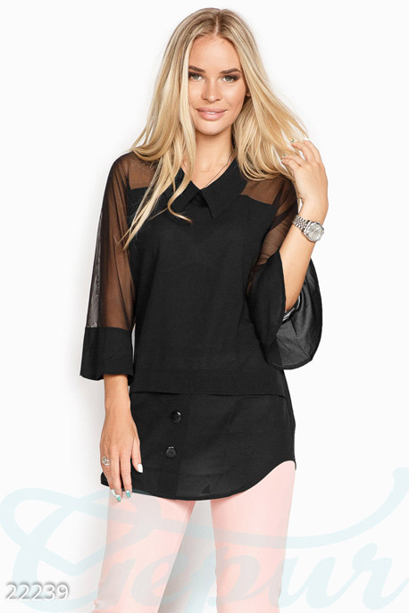 

Свободная женская блуза, Блуза -22239, Черный