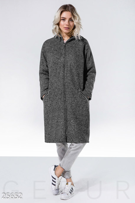 

Прямое пальто-кардиган, Пальто-25652, Серый меланж