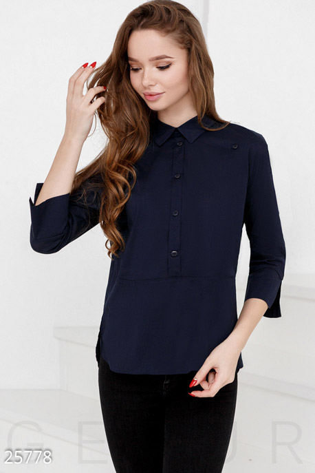 

Однотонная женская рубашка, Рубашка(Батал)-25778, Темно-синий